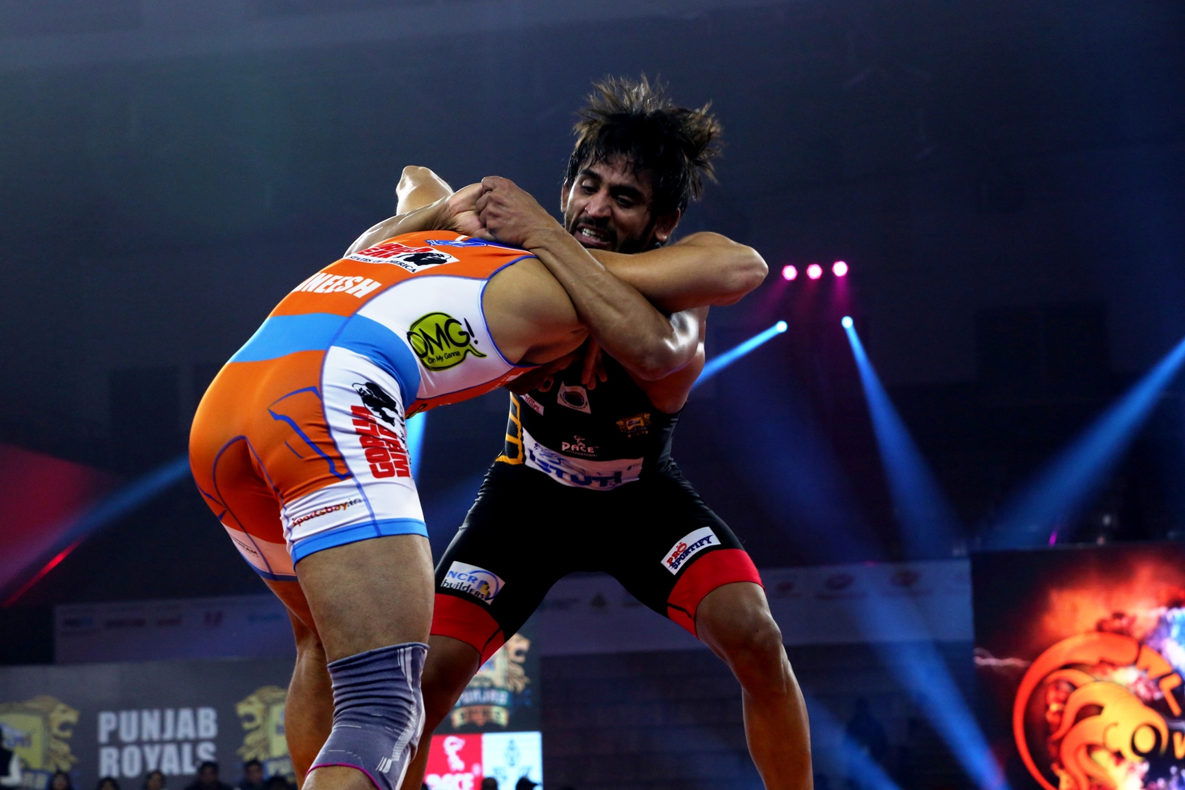 PWL 4- Padma Shri Awardee Bajrang Punia of Punjab Royals grapples Rajneesh of Haryana Hammers